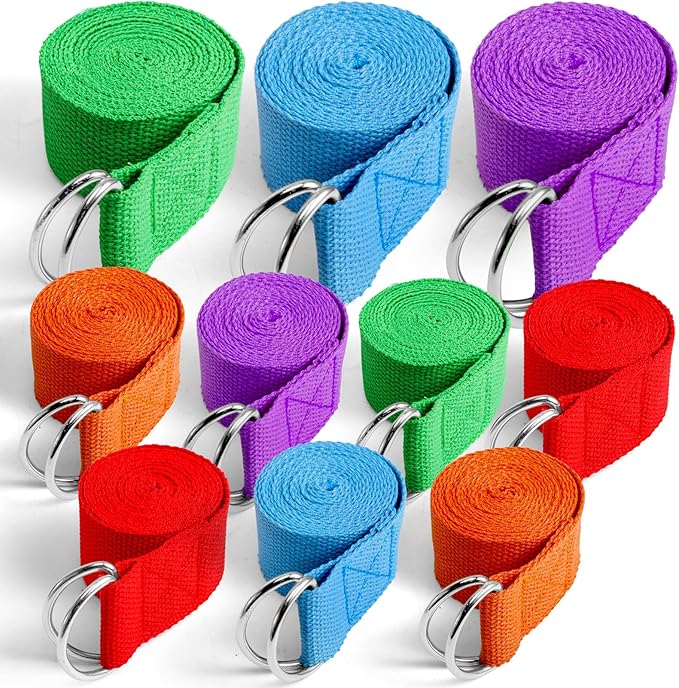 Extrapins 10 Pcs Yoga Strap for Stretching,8 Ft Exercise Adjustable Straps,Yoga Bands with Safe Adjustable D Ring Buckle,N...