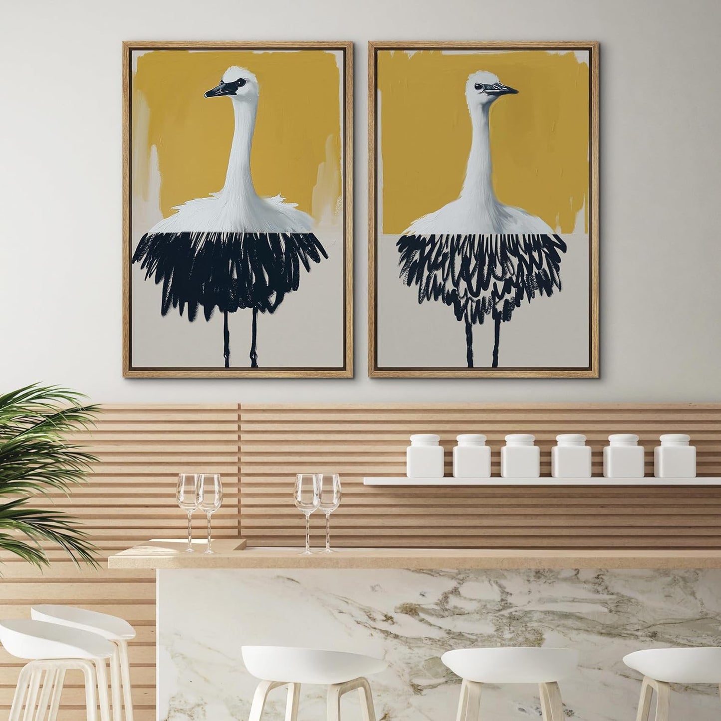 SIGNWIN Framed Canvas Print Wall Art Set Minimalist Crane Portrait Modern Bird Illustrations Modern Art Rustic Minimal for Living Room, Bedroom, Office - 24"x36"x2 Natural