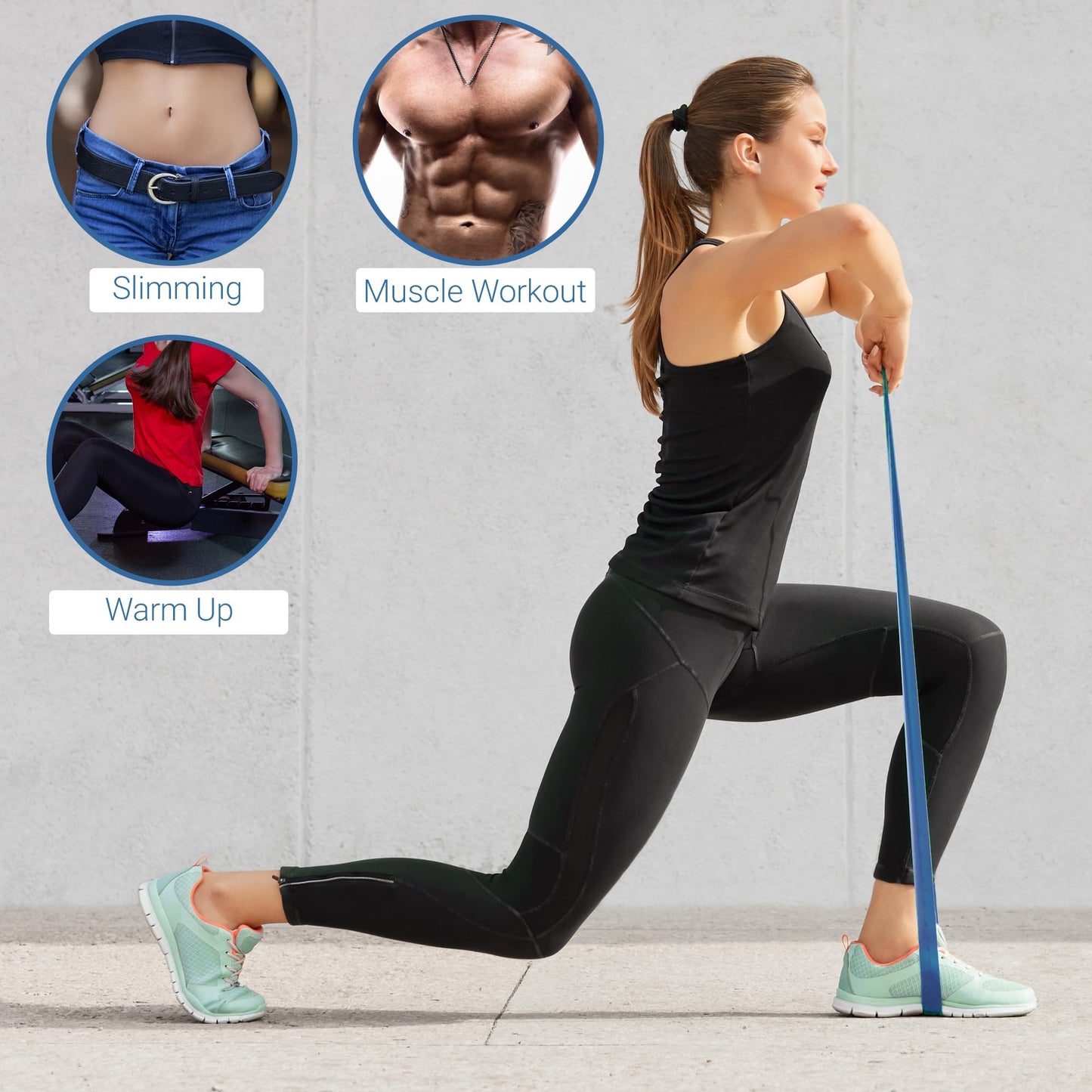 TechStone Resistance Bands Set for Men and Women, Pack of 5 Different Levels Elastic Band for Home Gym Long Exercise Workout – Great Fitness Equipment for Training, Yoga – Free Carrying Bag (Blue)