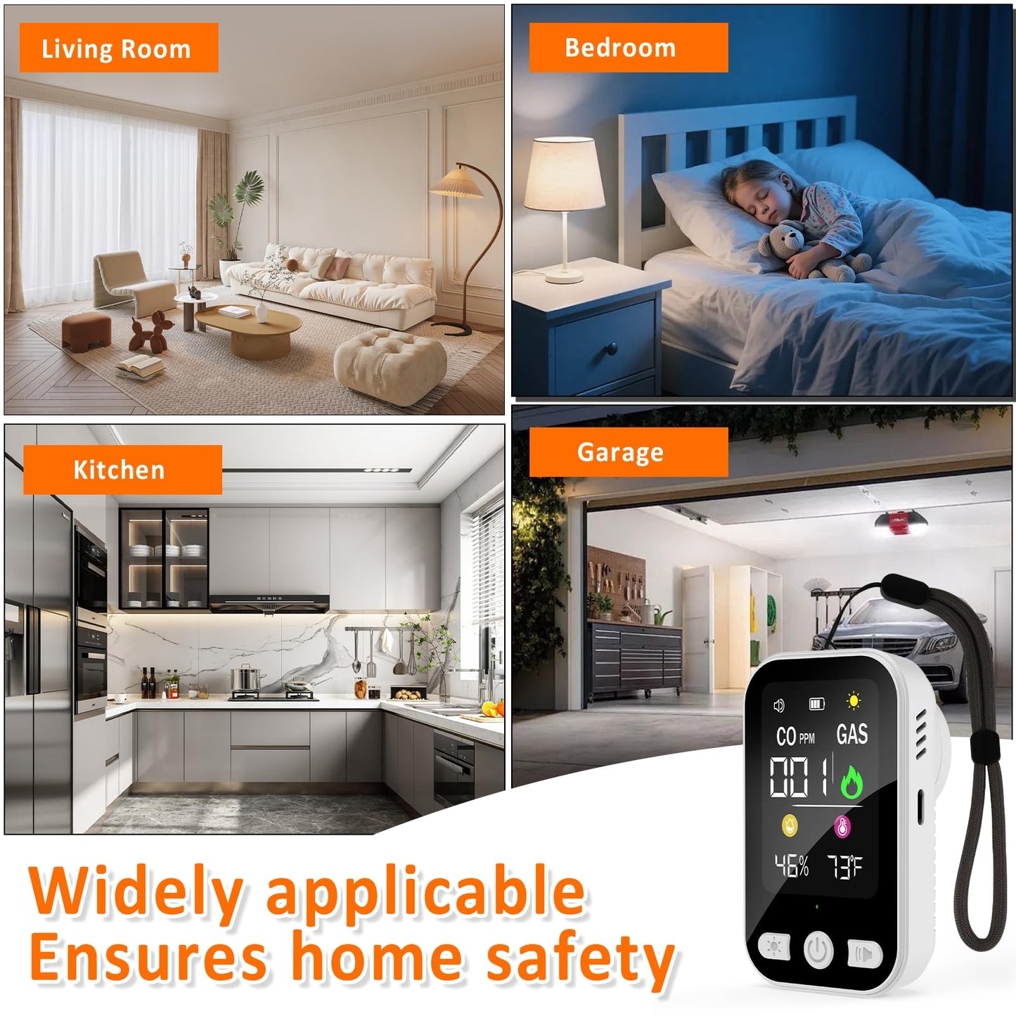 4-in-1 Upgraded Natural Gas Leak Detector, Plug-in Carbon Monoxide Detectors, CO & Gas Detector with Temperature & Humidity, Portable Gas Leak Detector for Home, Kitchen, RV, Travel