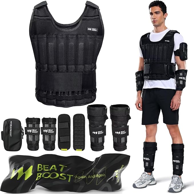 BeatBoost Weighted Vest Men 20lb/30lb/40lb/50lb/60lb Adjustable Weight Vest with Steel Plates Weights for Walking Strength...
