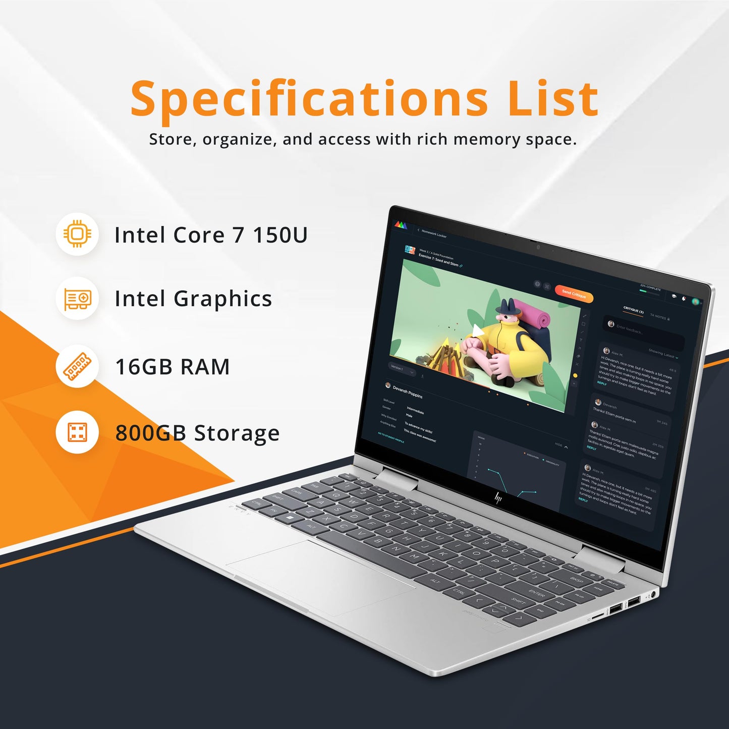 Hp Envy X360 2-In-1 14 Fhd Touchscreen Laptop, Intel Core 7 150U, 16Gb Ram, 800Gb Storage(512Gb Ssd+288Gb Docking Station Set),