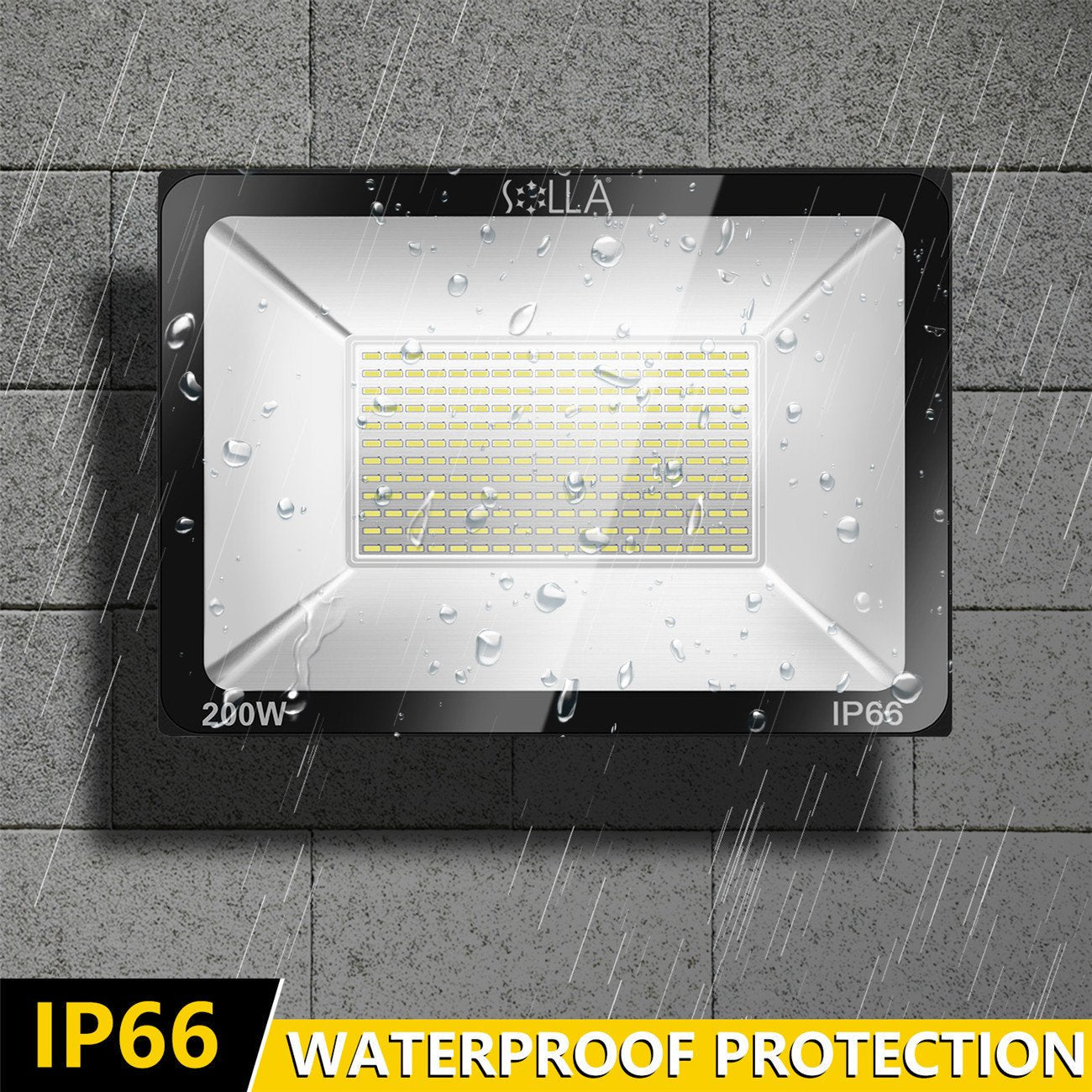 SOLLA 200W LED Flood Light Outdoor, 20000lm, IP66 Waterproof, 3000K Warm White, Aluminum, Model HT-001