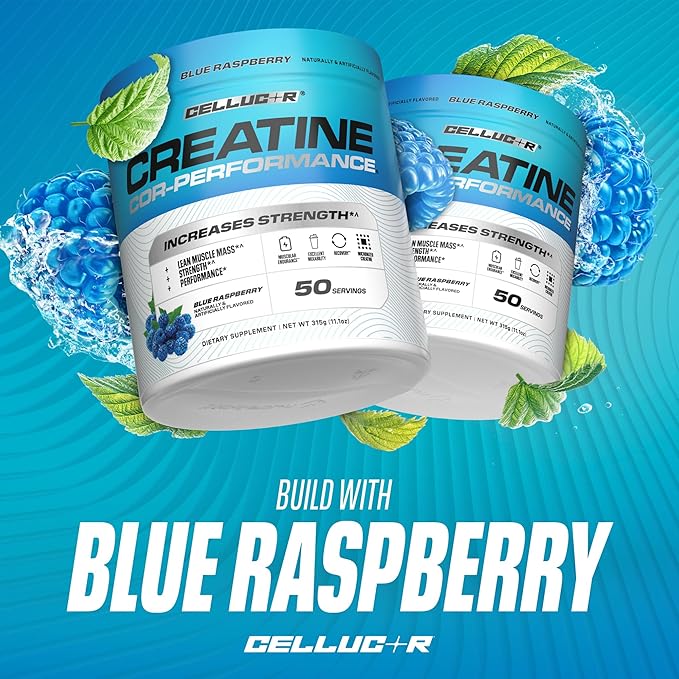Cellucor Creatine Powder, Blue Raspberry Flavor - Increases Strength, Lean Muscle Mass & Endurance, Micronized Creatine for Fast Absorption, 5g Creatine per Serving, 50 Servings