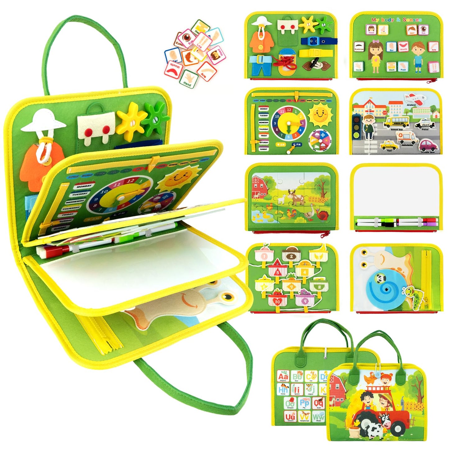 Toddler Busy Board, Farm Busy Book Montessori Toys for 1 2 3 4 Year Old, Sensory Board Preschool Learning Toy Activity Books Birthday for Girls Boys, Travel Toys for Airplane Car