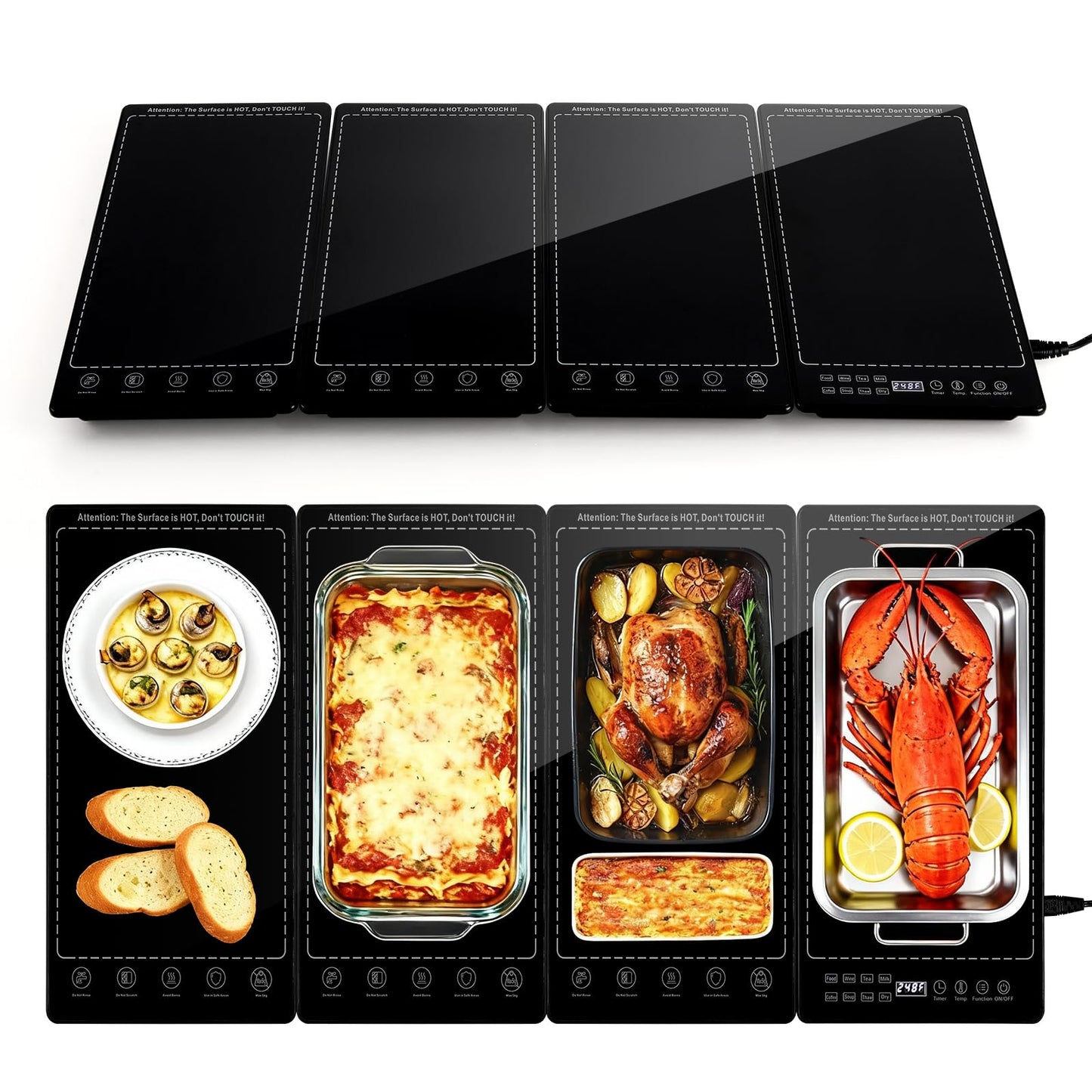 Electric Warming Tray,33"x 15" Food Warmer for Parties Buffet with 10 Temp-Settings, 4-in-1 Warming Mat for Food Built-in Thermostat and Surface Heating, Warming Tray for Parties Buffet,Gatherings