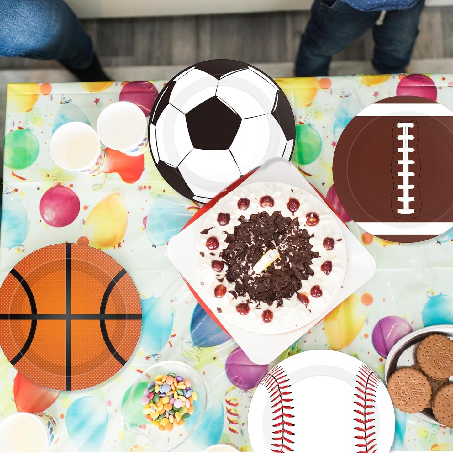 Sports Themed Party Decorations,40Pcs Sports Party Plates,7Inch - Baseball Football Soccer Basketball Round Paper Plate Sets,for Sports Themed Celebrations,Game day,Birthday Decorations for Boys