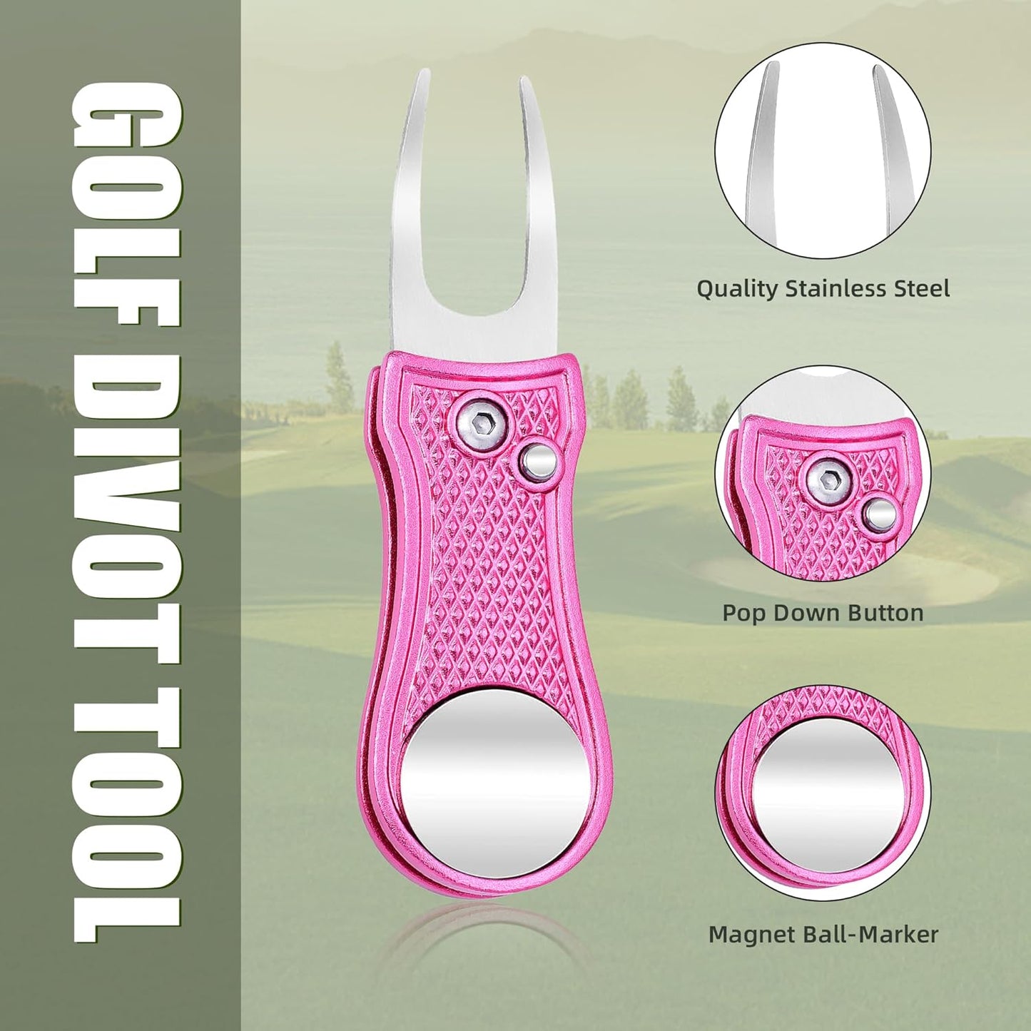 Mile High Life Golf Divot Repair Tool, All Metal Foldable Divot Tool with Pop-up Button & Magnetic Ball Marker