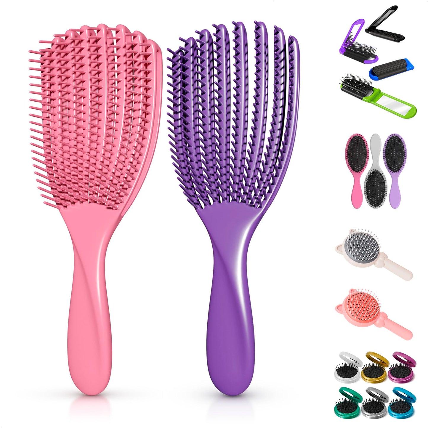 2 Pcs Detangling Curl Brush for Curly Hair Pink & Violet Set - Ergonomic Shell Shape Design and Scalp-Fitting Detangling Brush f