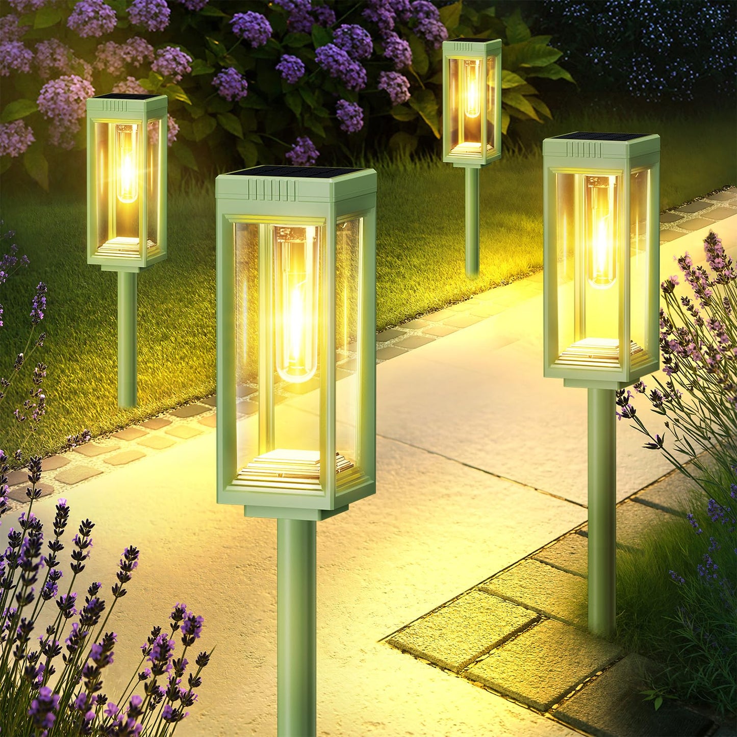 Solar Pathway Lights Outdoor  6 Pack Solar Lights Waterproof  Auto On/Off  15+ Hours Runtime  Lighting For Garden Outside Yard Driveway Landscape Path Patio  Warm White-Green Shell