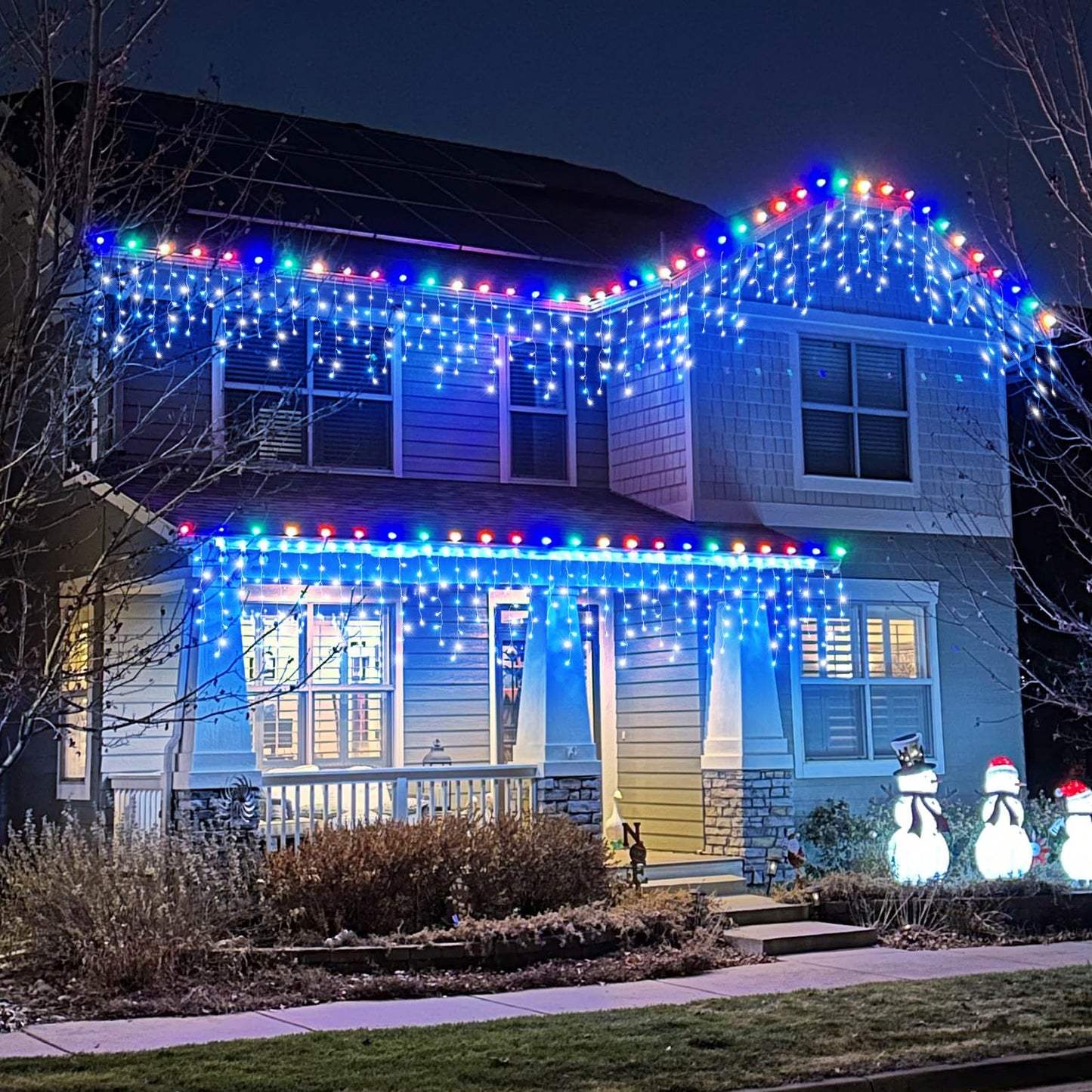 132Ft Icicle Lights For Outside  Blue And White Christmas Lights Outdoor Indoor  1280 Led Twinkle String Light With 240 Drops Curtain Light For Thanksgiving Room Home Wall Bedroom Window Decoration