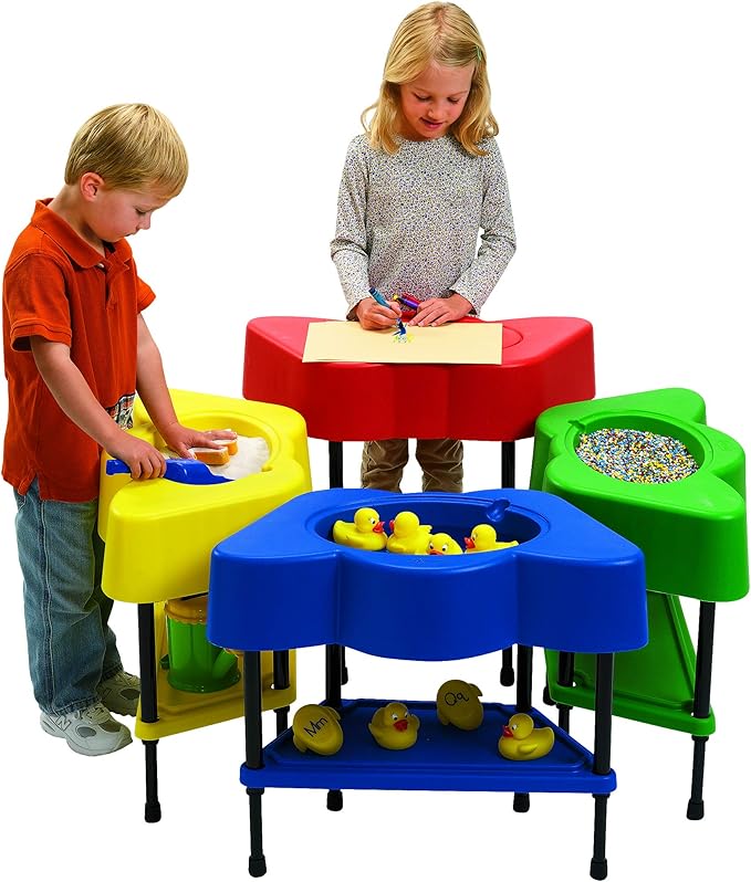 Children's Factory AFB5100PR Toddler Sensory Table with Lid, Adjustable Height Sand & Water Indoor/Outdoor Play Equipment for Kids Playroom/Homeschool/Classroom, Red