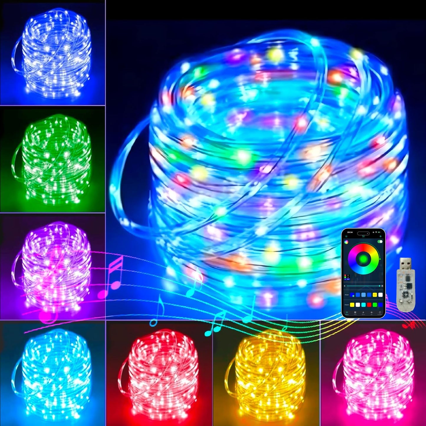 Honche Smart LED Fairy String Light USB 10M Rainbow Waterproof Remote Control