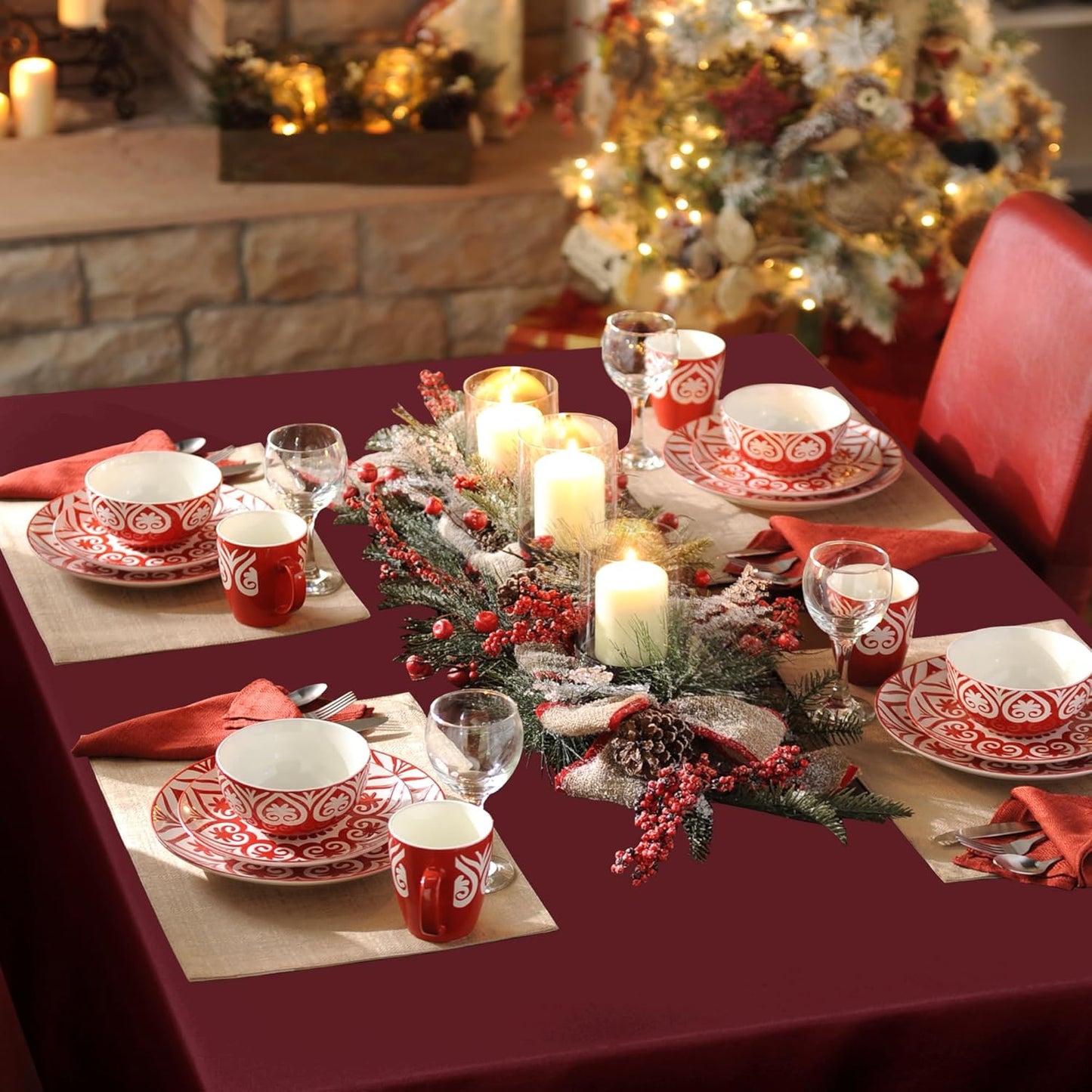 sancua Rectangle Tablecloth - 54 x 120 Inch - Stain and Wrinkle Resistant Washable Polyester Table Cloth, Decorative Fabric Table Cover for Dining Tables, Buffet Parties and Camping, Burgundy