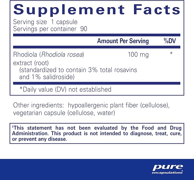 Pure Encapsulations Rhodiola Rosea - for Occasional Stress, Endurance & Fatigue Relief* - with Adaptogens - Gluten Free & Vegan - 90 Capsules