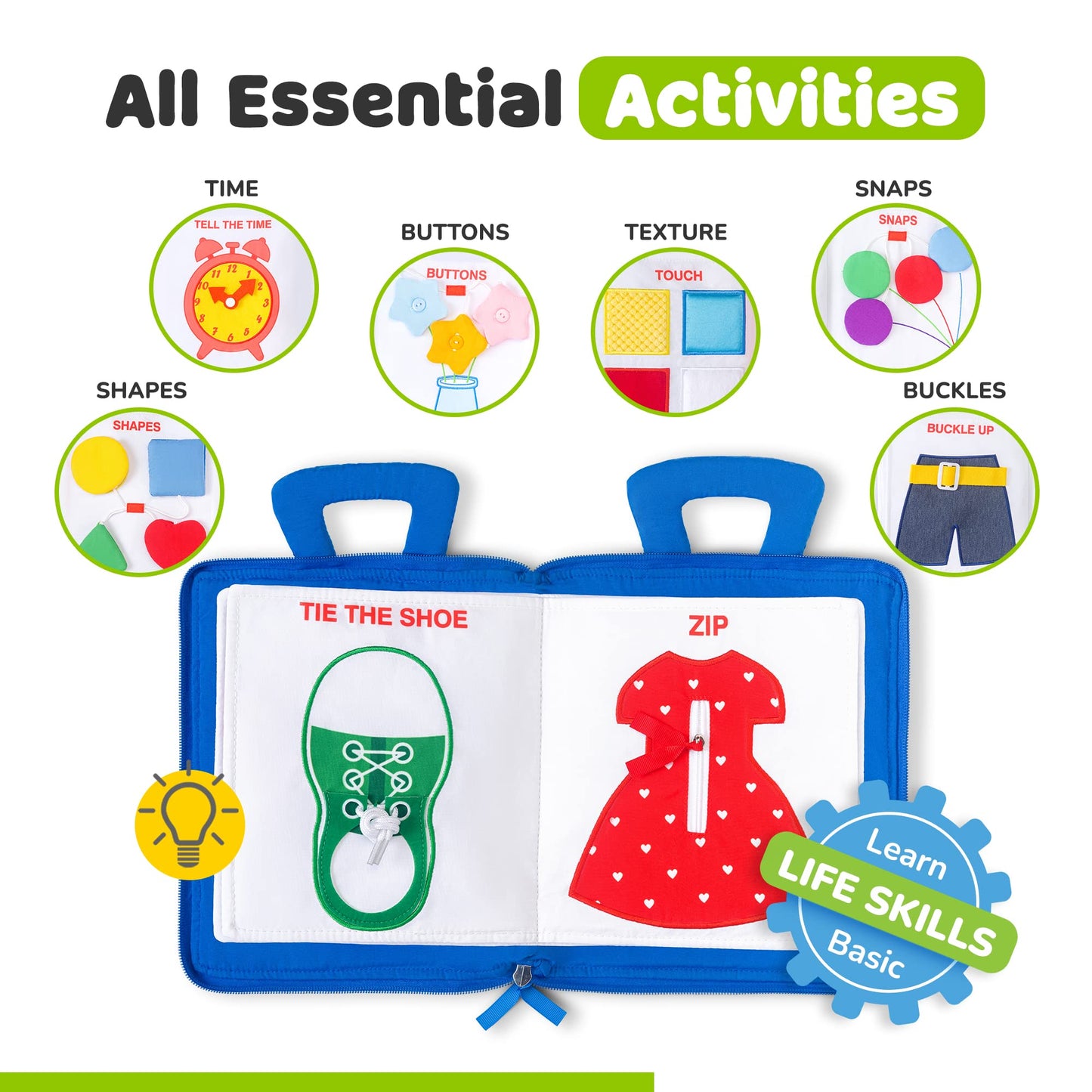 deMoca Busy Book for Toddlers 1-3 - Airplane Toys for Toddlers 1-3, My Quiet Book Montessori Toys for 1 Year Old with Kids Plane Activities, Activity Busy Board, Gift for Boys & Girls