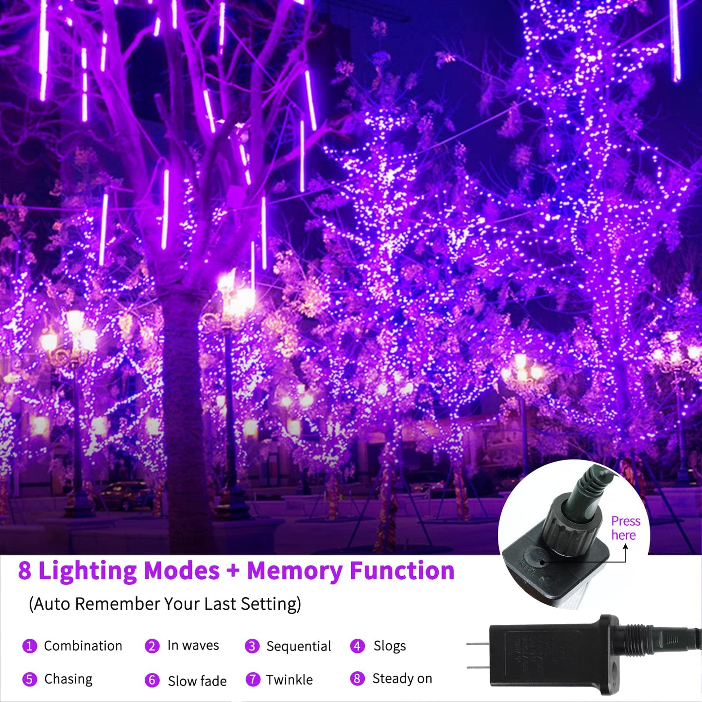 MZD8391 Christmas String Lights 105FT 300LED 8 Modes Indoor Outdoor Purple QL300AE