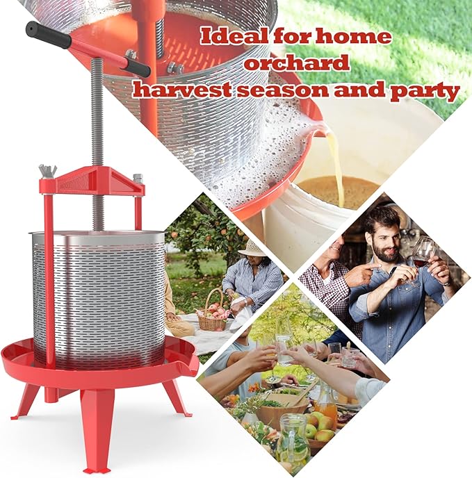 EJWOX Fruit Wine Press 3.69 Gal - Heavy-duty T-Handle & Cross-beam, Stainless Steel Juice Maker for Apple, Grape, Home Brewing