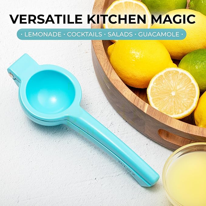 Zulay Premium Quality Metal Lemon Squeezer, Citrus Juicer, Manual Press for Extracting the Most Juice Possible - Light Blue