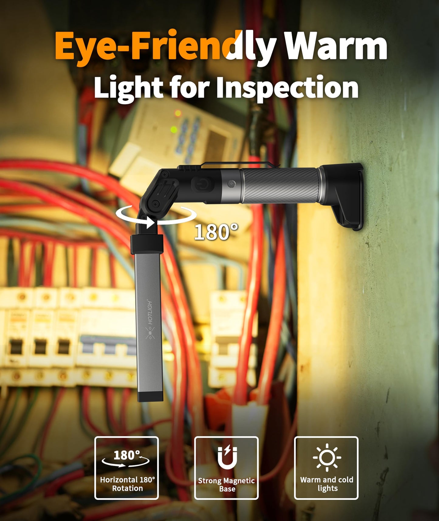 Hotligh Magnetic Light - 800 Lumens Work Light With Multifunctional Foldable Design  2200 Mah Magnetic Flashlight  3 Lighting Modes Mechanic Flashlight For Car Repairing/Emergency  2 Pack