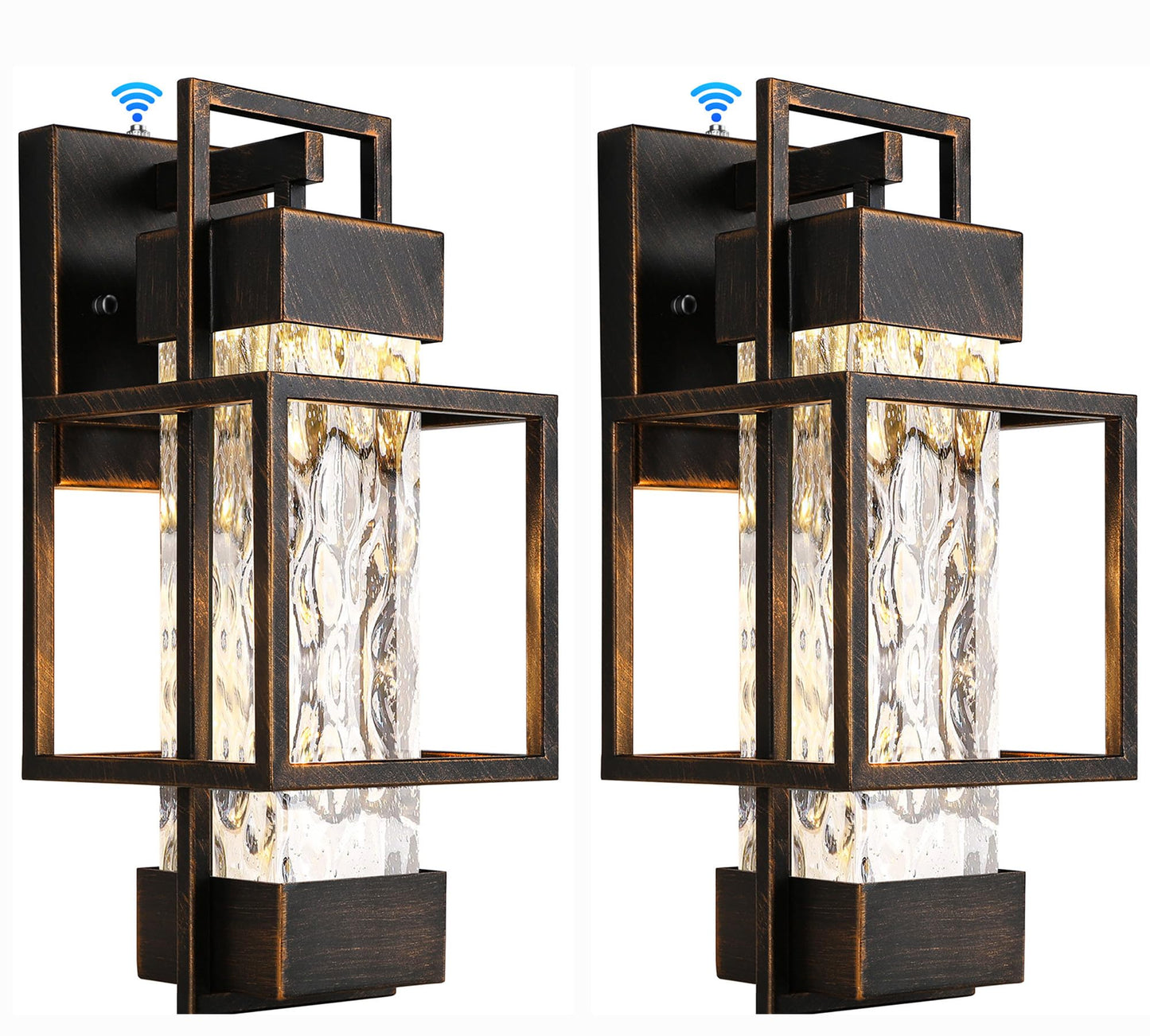 Partphoner Modern Outdoor Light Fixtures Dusk To Dawn Outdoor Lighting 2 Pack  15  Exterior Wall Sconce Waterproof Outside Porch Light For House With Water Glass Black Brushed Gold