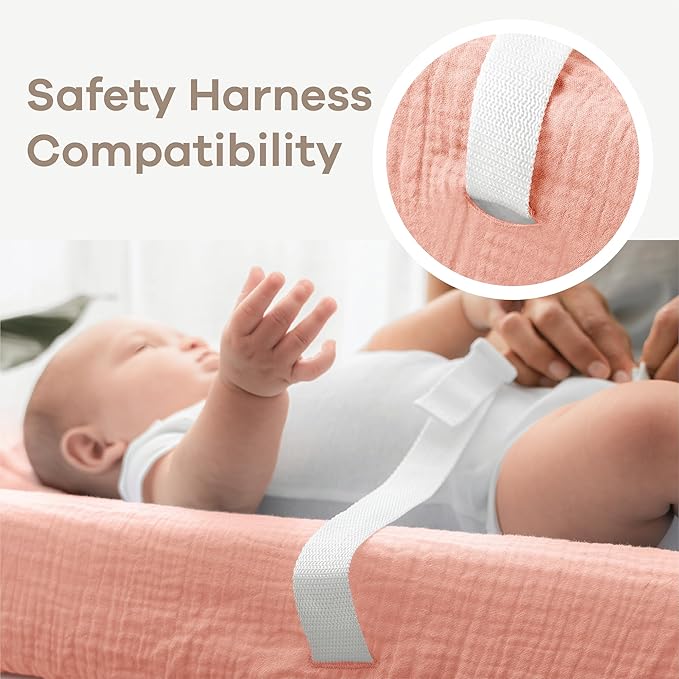 Comfy Cubs Muslin Fitted Changing Pad Cover - Soft, Breathable & Washable 100% Cotton Fitted Sheet for Baby's Comfort - Universal Fit for Flat & Curved Baby Changer Pad - Lace Pink
