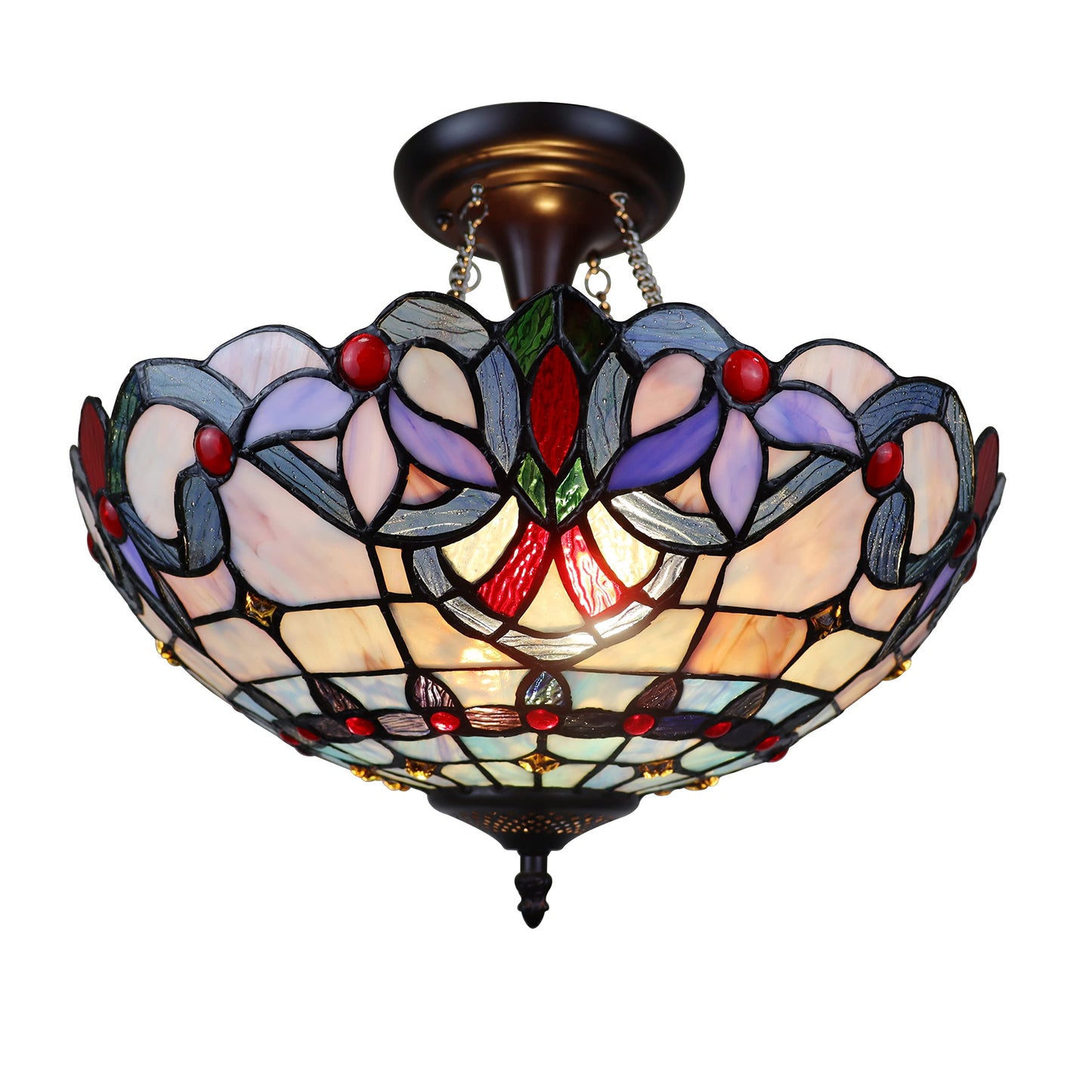 Chloe Lighting 2-Light Semi-Flush Ceiling Fixture, Victorian Tiffany-Style, 16in Wide, Dark Bronze, Multicolor, Model CH3T381VB16-UF2