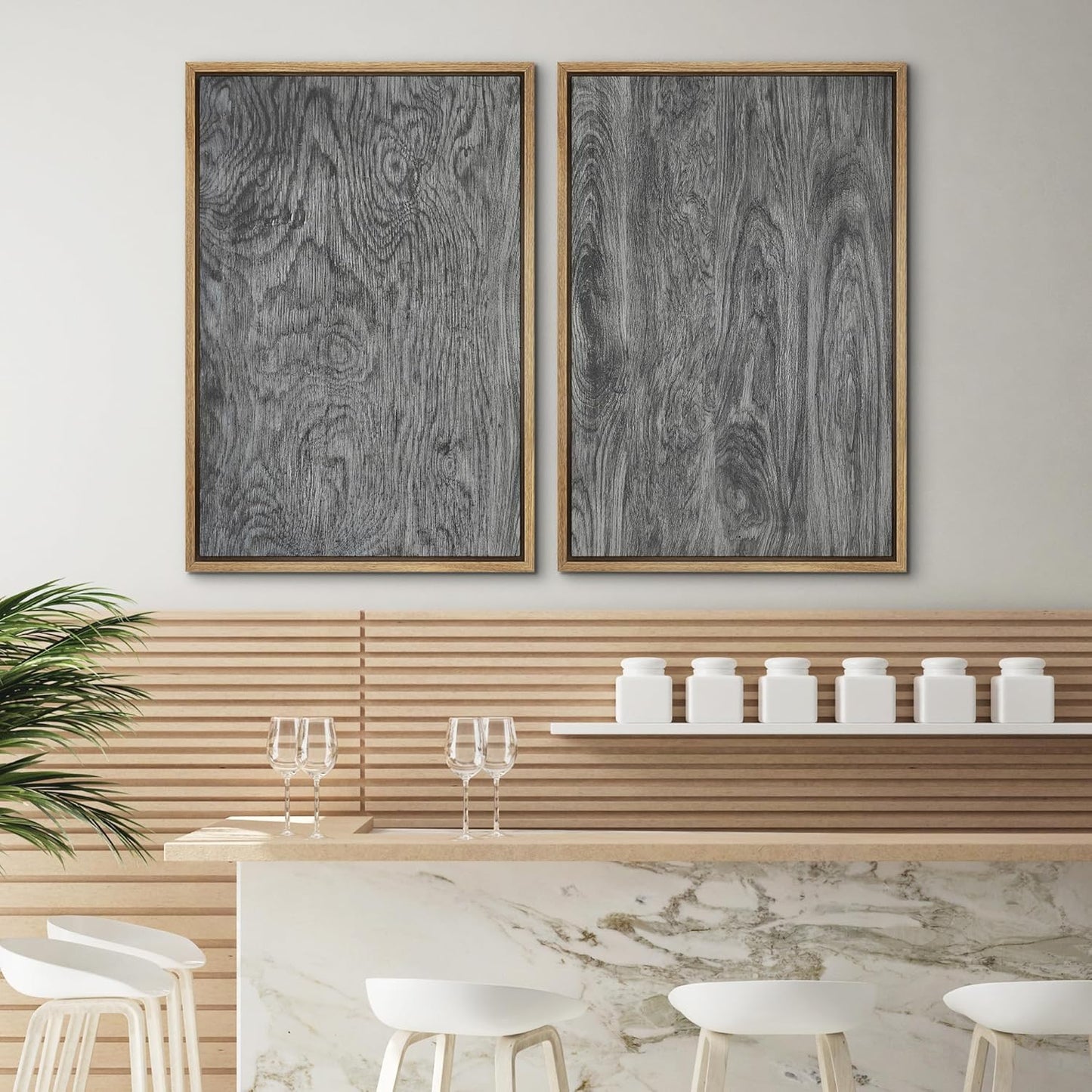 SIGNWIN Framed Canvas Print Wall Art Set Gray Wood Grain Rustic Abstract Illustrations Modern Art Minimal Decorative Nordic for Living Room, Bedroom, Office - 16"x24"x2 Natural