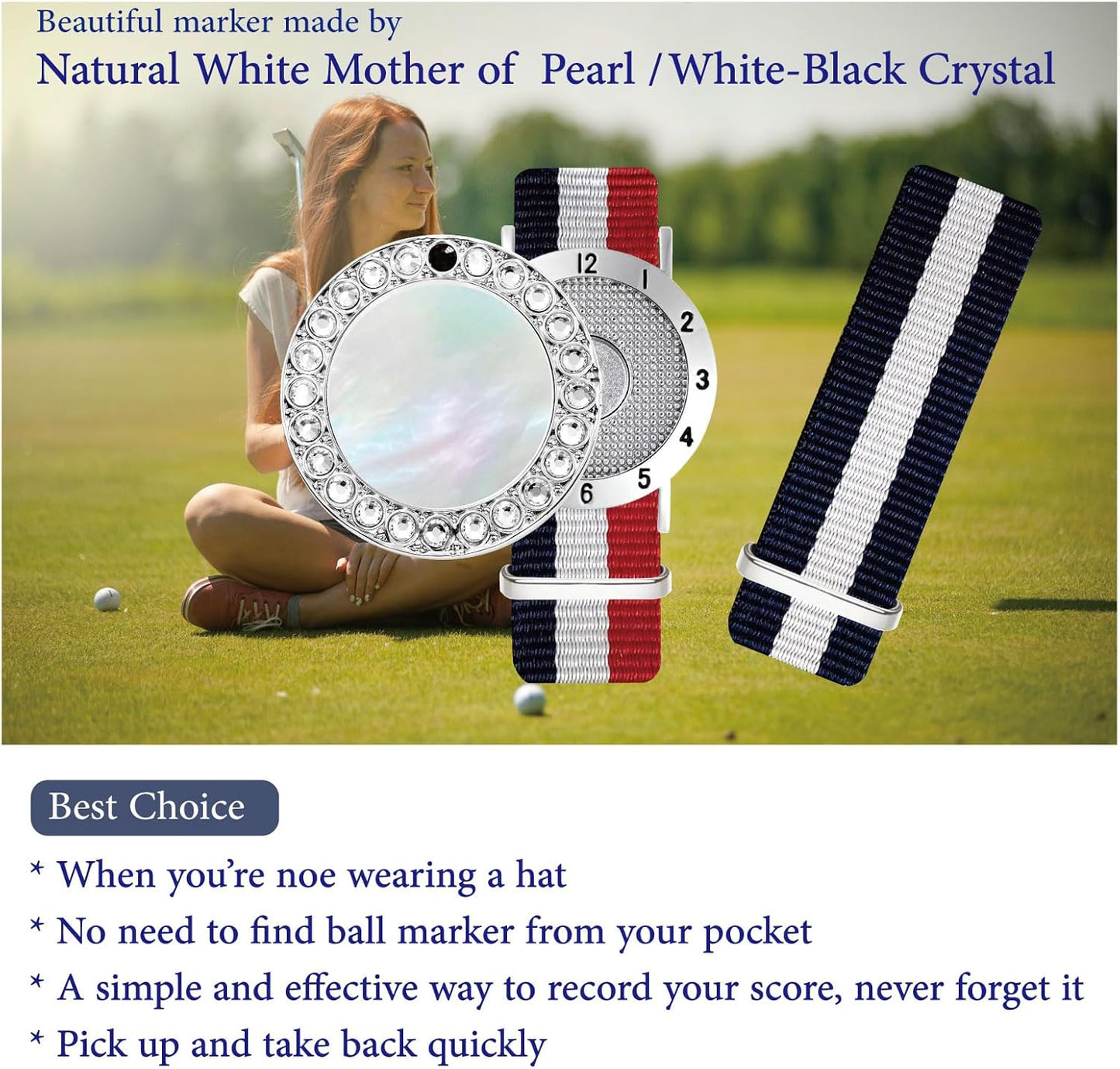 Golf Ball Marker with Golf Stroke Counter Bracelet, Pearl Crystal Ball Marker, Golf Accessories, Golf Gifts, Golf Counters for Women