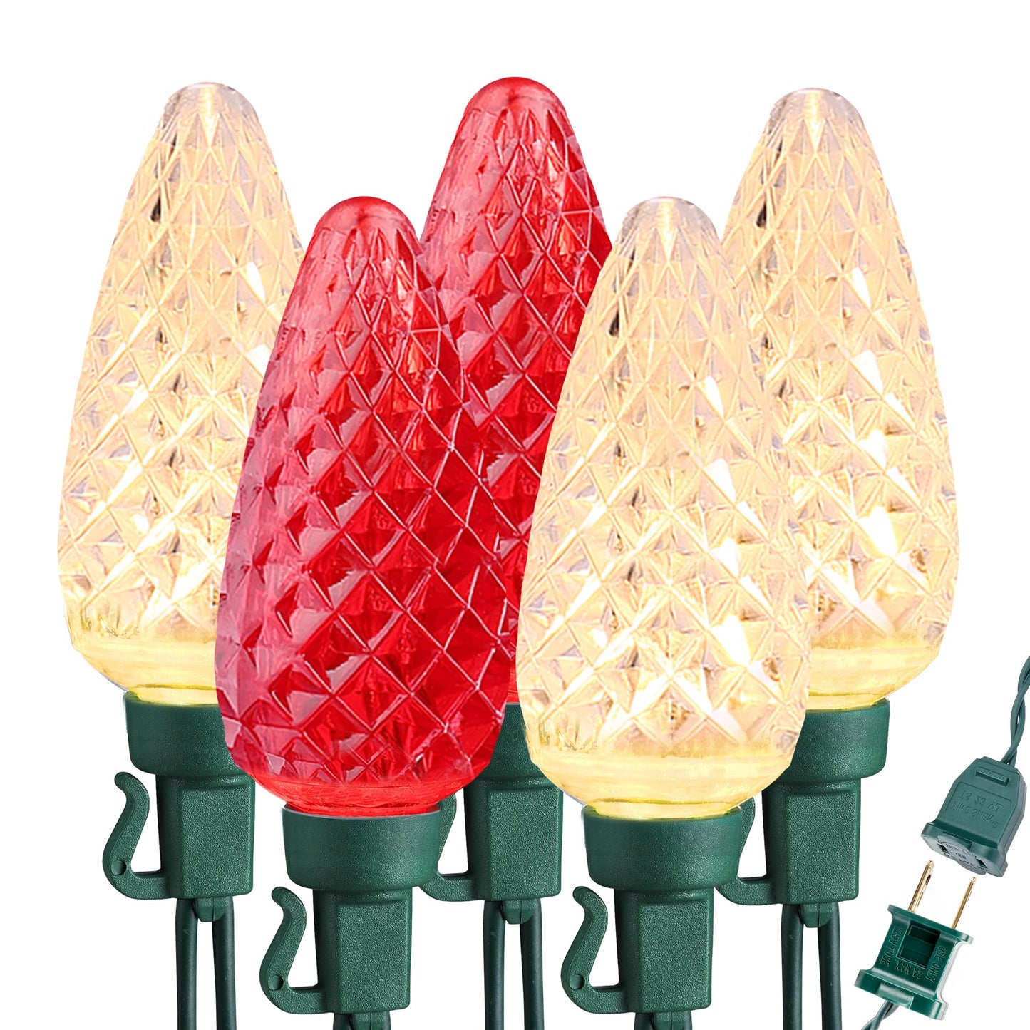 Brizled Red & Warm White Christmas Lights  66Ft 100 Led C9 Christmas Lights  Connectable Outdoor Faceted Strawberry Light String  120V Ul Certified Indoor Xmas Tree Light For Home Holiday Party Decor