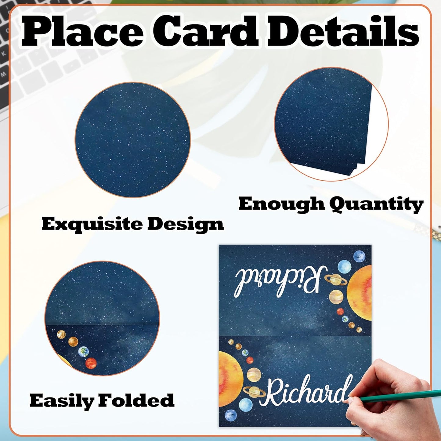 Outer Space Place Card For Boys Girls, Space Galaxy Name Cards For Table Setting, Astronomy Party Favors Supplies, Solar System Tent Cards Decorations For Baby Shower Birthday Events, 25 Pack -17