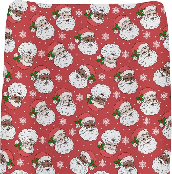 Christmas Santa Claus Snowflakes Baby Changing Pad Covers for Boy Girl Cute Red Santa Fir Leaves Fitted Changing Table Cover Mats Winter Holiday Festive Soft Diaper Change Table Sheets 32''×16''