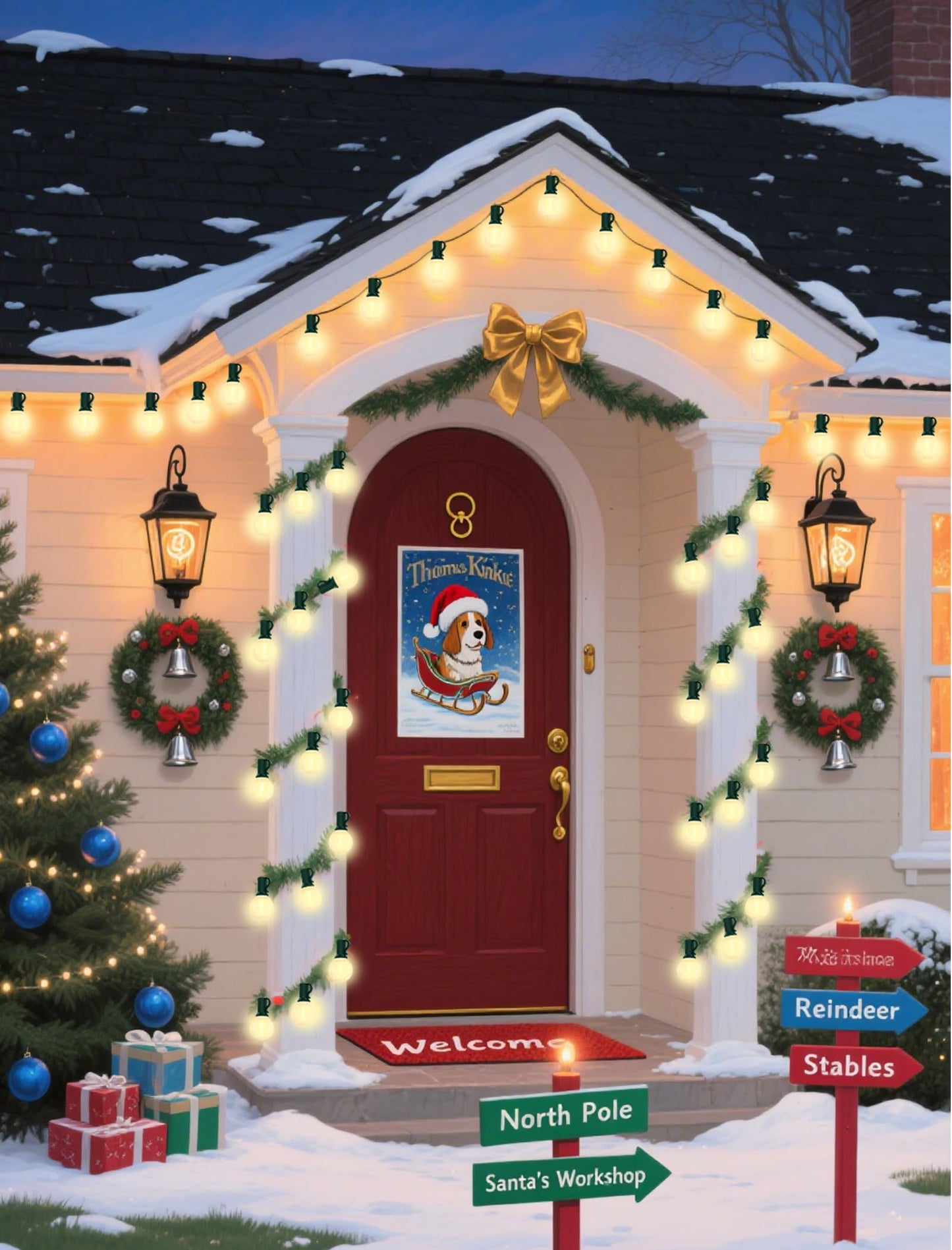 GOOTHY 25Ft Dimmable G40 LED Patio String Lights, Frosted White Globe Bulbs, Green Wire, Waterproof Outdoor Christmas Decorations