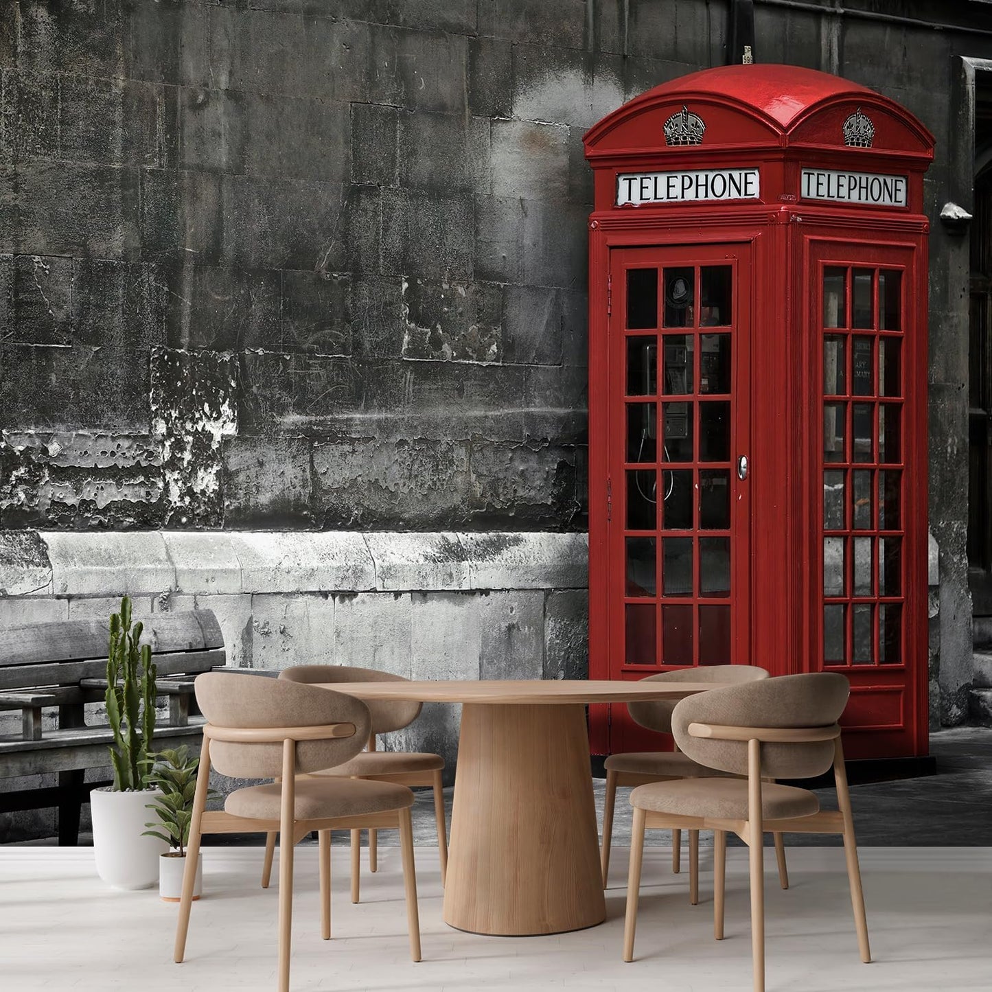 wall26 British Phone Booth in London, United Kingdom Removable Wall Mural | Self-Adhesive Large Wallpaper - 120x144 inches
