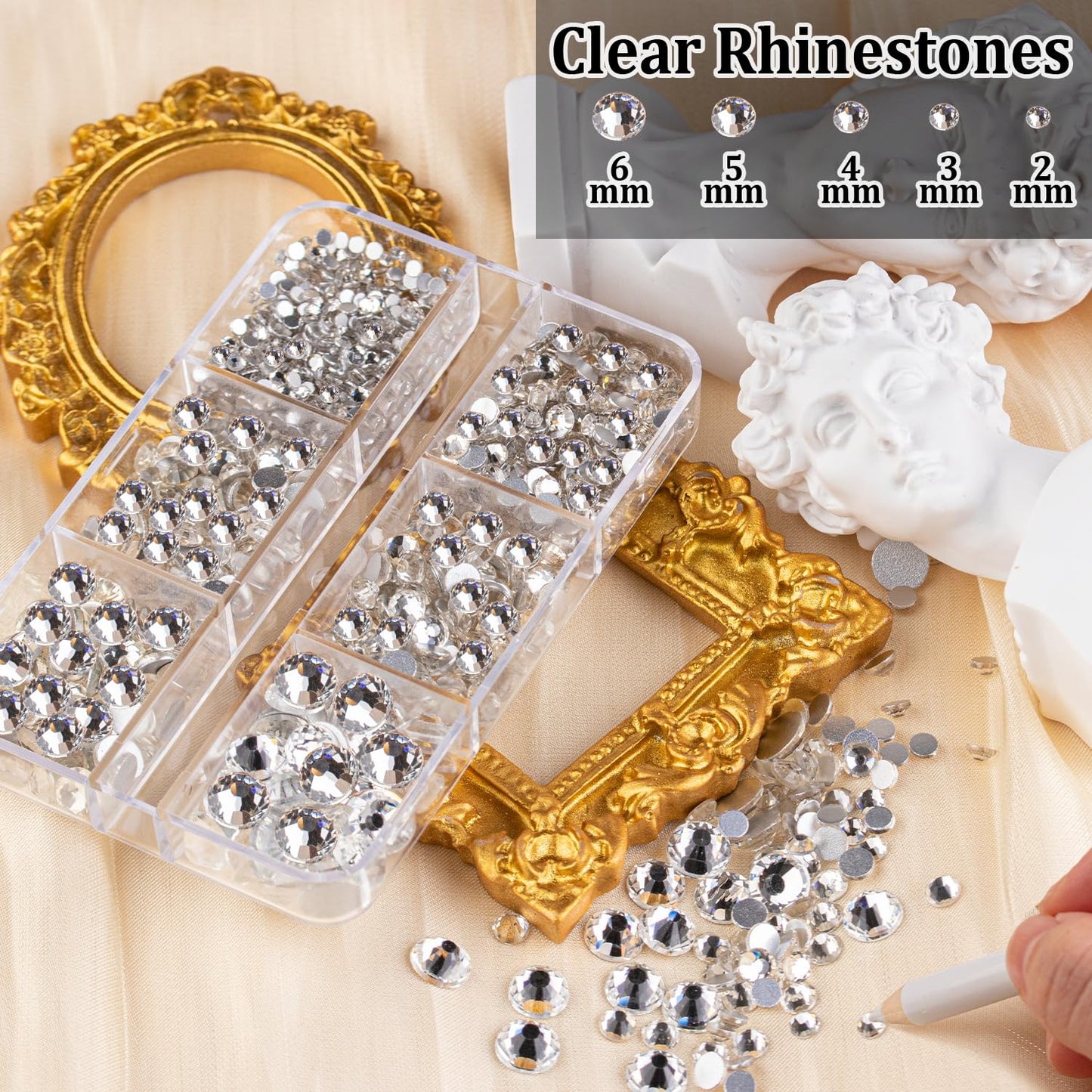 Colorful Face Gems for Makeup Set, Flatback Gorgeous Charming AB Glass Gems, Clear Glass Gems with Picker Pencil, Makeup Glue, Tweezer for Eye Body Hair Make-up and Nail Art Deco