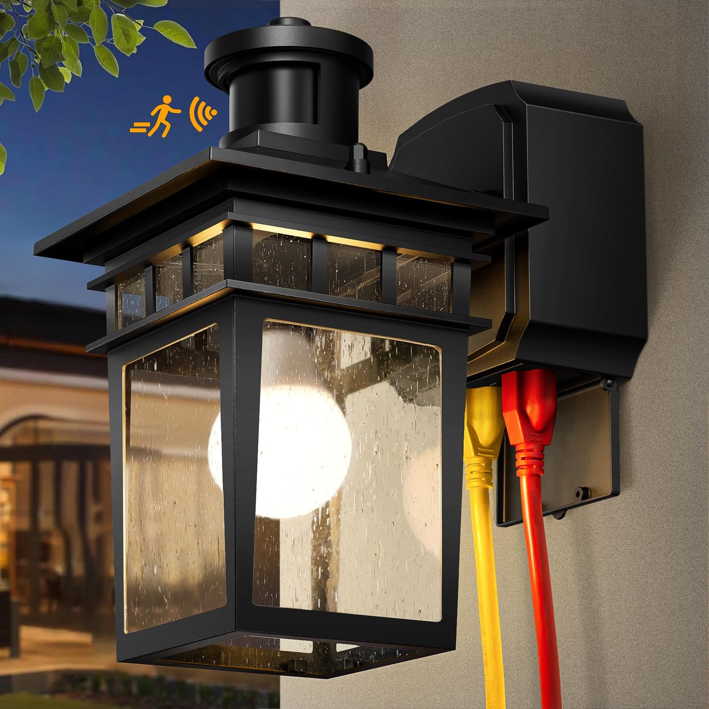 APOTO Motion Sensor Outdoor Porch Light Fixture, Waterproof Wall Sconce, 1-Pack, Matt Black, Model APOTO-PorchLights-Black
