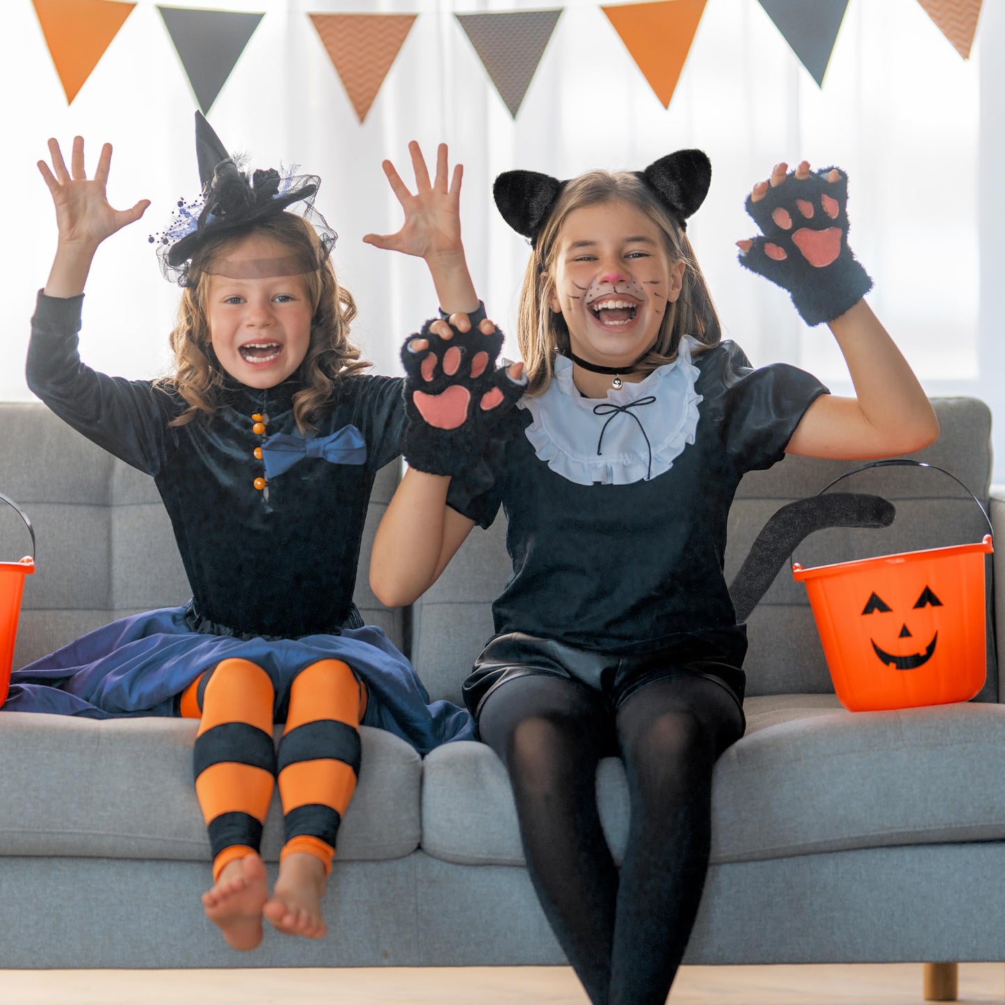 Gofriipai Black Cat Costumes, Cat Ears Headband Tail Paws Gloves Collar Set, Costumes for Women, Halloween Costume Accessories for Adults Girls