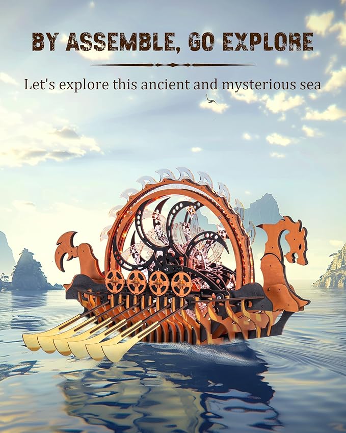 RoWood 3D Puzzles for Adults,Viking Dragon Ship Model Kit,18 Inch DIY Wooden 3D Puzzle,Assembly Time 3H,Awesome Gifts for Adults