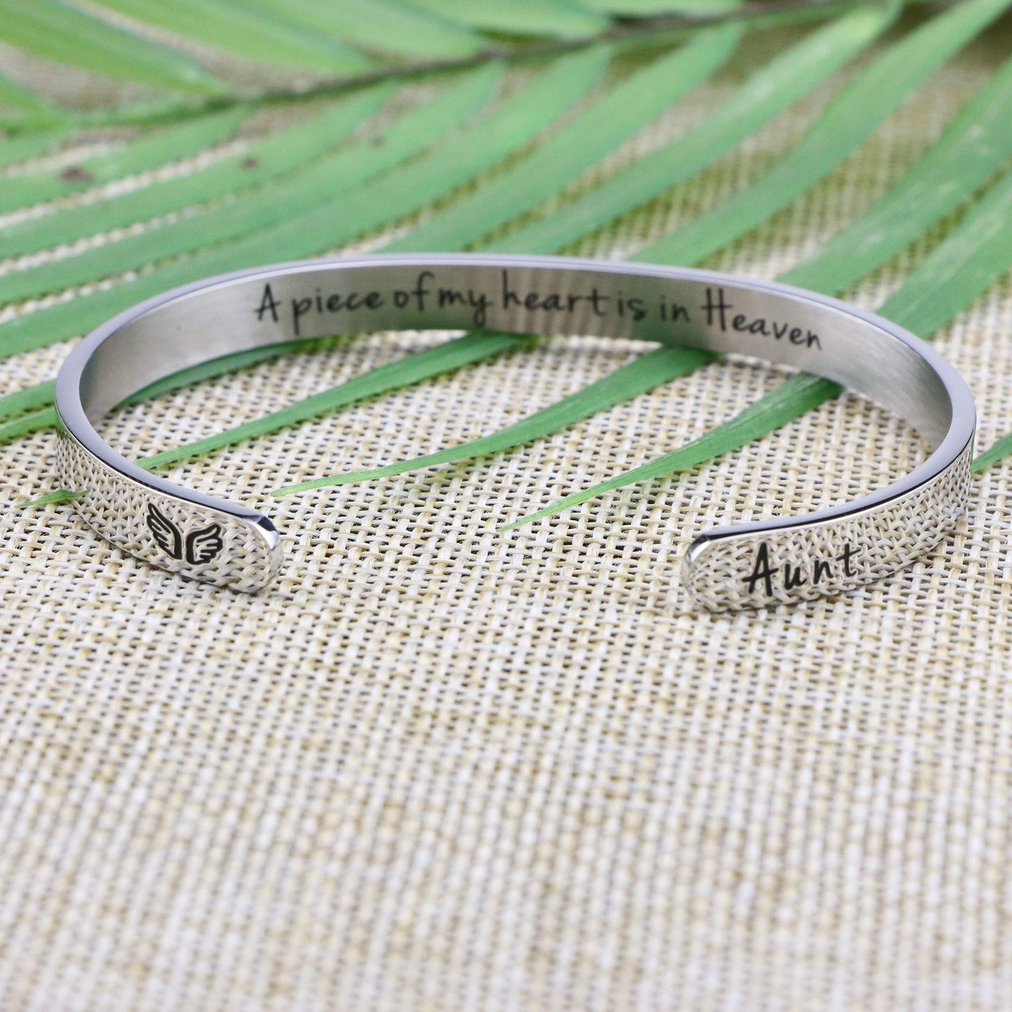 JoycuFF A Piece of My Heart is in Heaven Memorial Jewelry Loss of Aunt Sympathy Gifts for Women Remembrance Mantra Cuff Bracelet