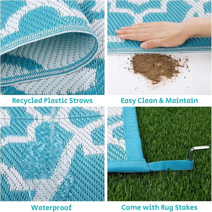 HEBE Outdoor Rug 6'x9' for Patios Waterproof Clearance Reversible Patio Mat Plastic Straw Rug RV Camping Mat Outside Area Rug Carpet for Camping RV,Porch,Deck,Balcony,Camper,Backyard