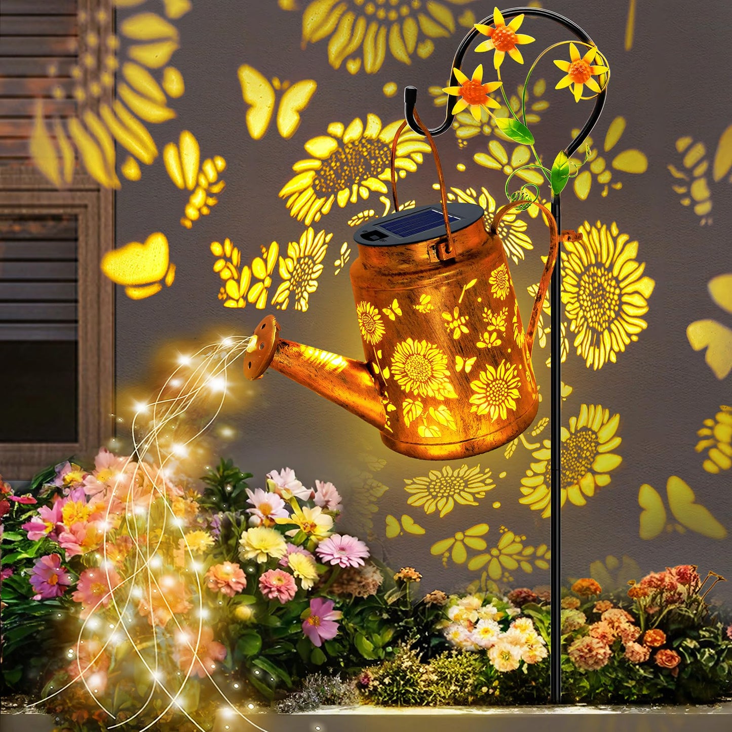 Solar Lights Outdoor Waterproof  Sunflower Solar Watering Can Lights With Shepherd Hook  Birthday Gifts For Mom Grandma Women Christmas  Metal Hanging Lantern Garden Decor Yard Outside Patio Lawn