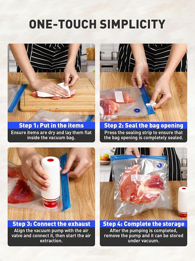 Portable Vacuum Sealer Set, Compact Handheld Vacuum Sealer Machine + 40 Pcs Reusable Vacuum Bags for Food Storage, Sous Vide Cooking, Freezer, Microwave Heating