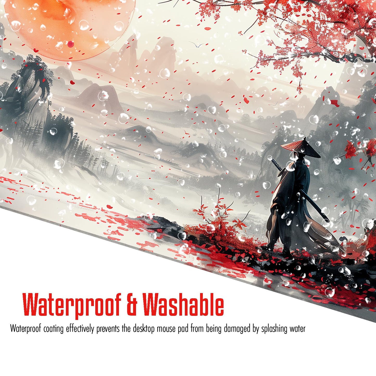 VNDL Large Japanese Gaming Mouse Pad, White and Red, Premium Non-Slip Anime Desk Pad for Office, Extended XL XXL Mouse Mat and Laptop Pad, Waterproof and Stiched Edges 31.5 x 15.7 in (sam1)