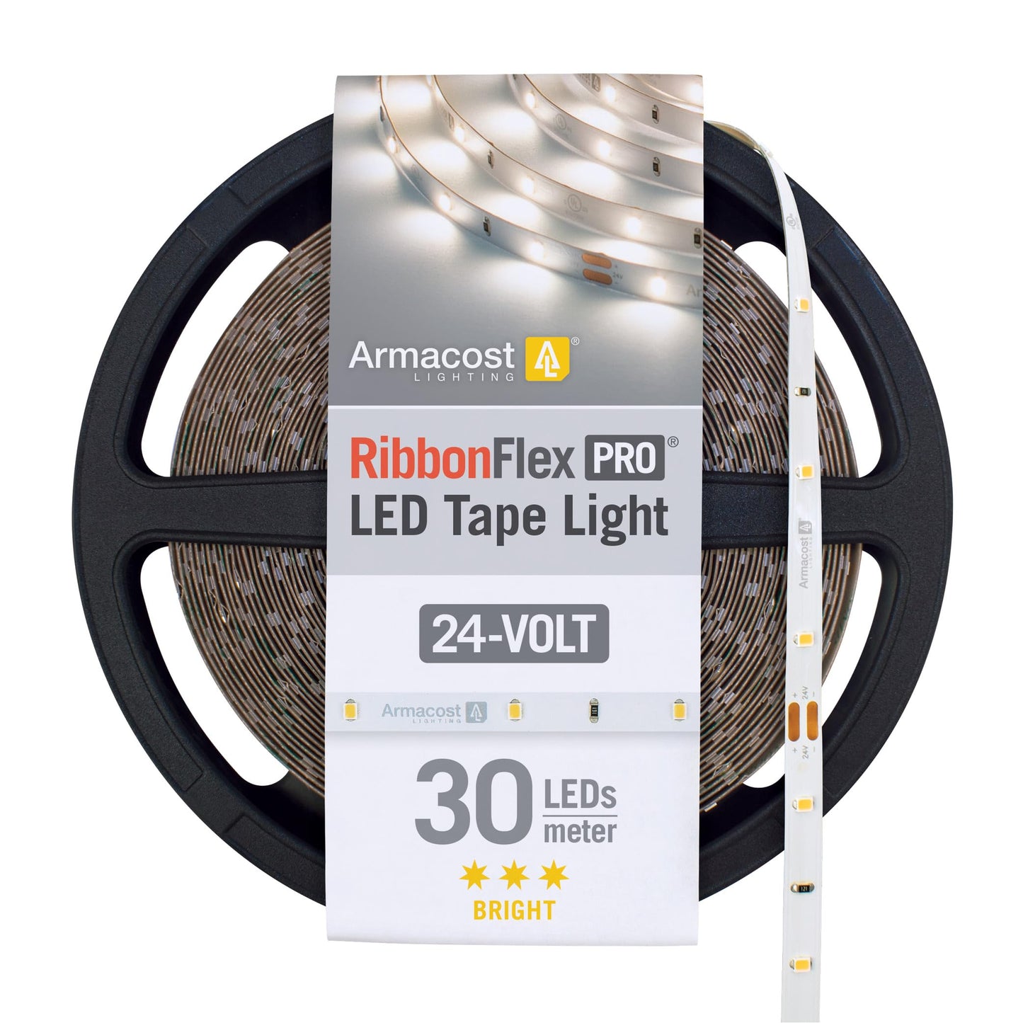 Armacost Lighting RibbonFlex Pro 24V White LED Strip Lights 30 LED/m, 3000K, 65.6 ft 144260