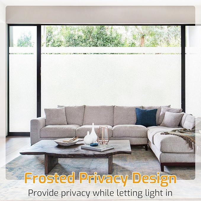 LUTE Window Privacy Film, Frosted Glass Window Film, Static Cling Heat Control Frosting Glass Sticker Removable, Non-Adhesive Opaque Covering for Bathroom Home Office Door (White, 35.4" x 157.4")