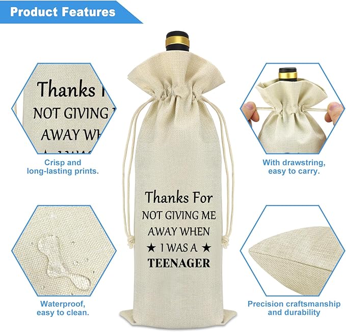 Funny Dad Mom Gifts from Daughter Son Wine Bag Father Mother Gift Dad Mom Birthday Gift Ideas Drawstring Burlap Wine Bottle Bag Fathers Day Dad Gifts Mothers Day Gifts Christmas Thanksgiving Present
