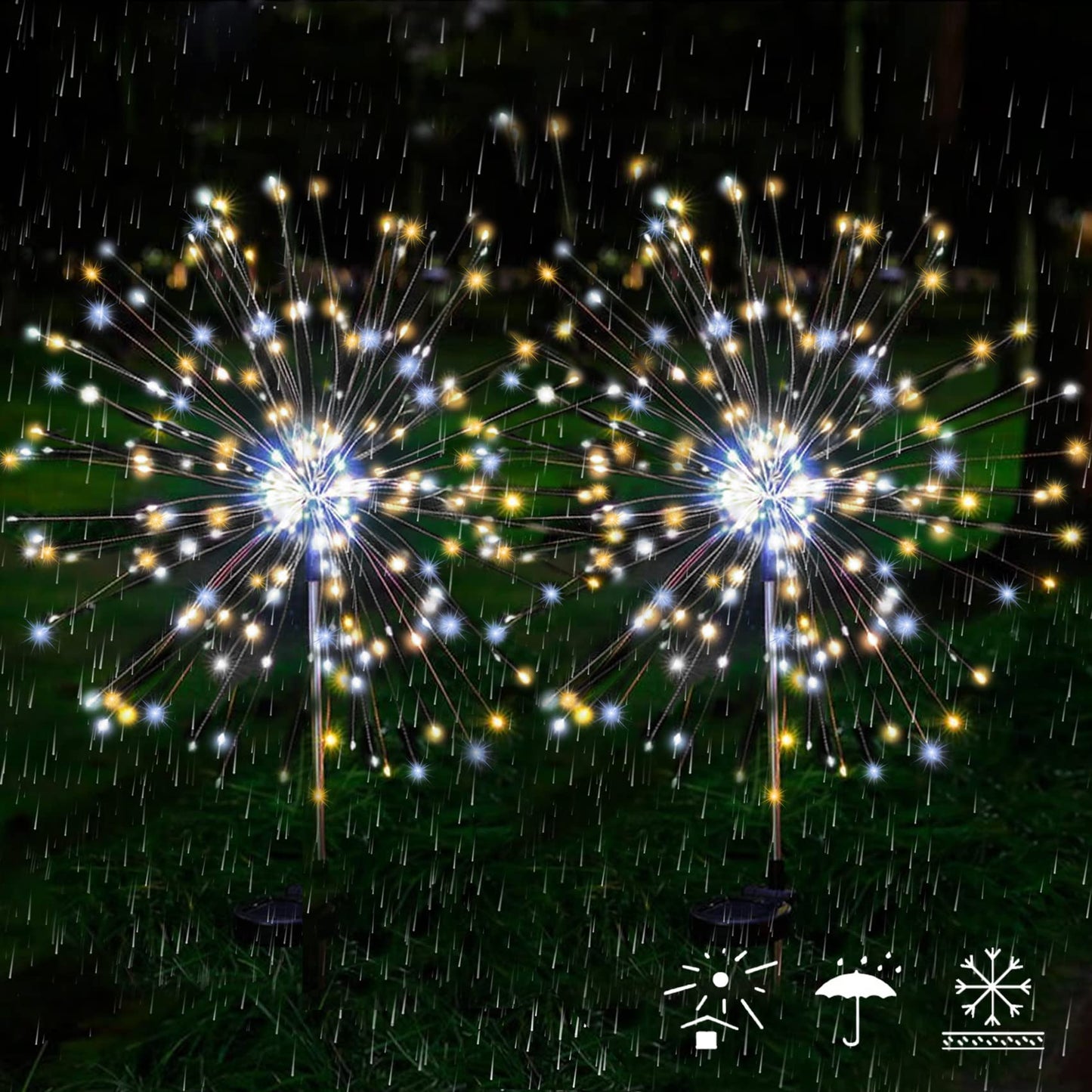 JJGoo Solar Garden Lights, 2 Pack, 120 LEDs, Waterproof, 2 Lighting Modes, Mixed Color, Plastic