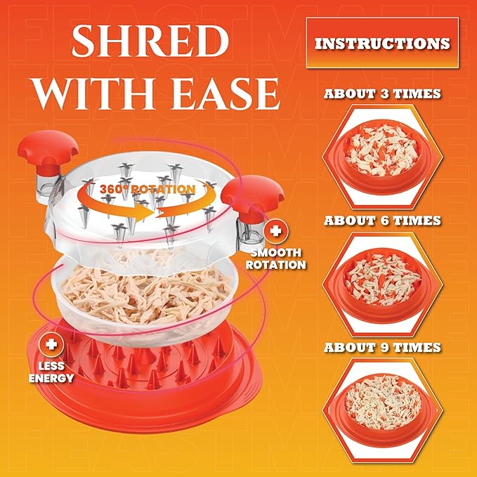 Orange Chicken Shredder Tool Twist Large 10” Meat Shredder, Extra Plate – shredder food, meat shredder tool twist, meat grinder, desmenuzador de carne, desmenuzador de pollo