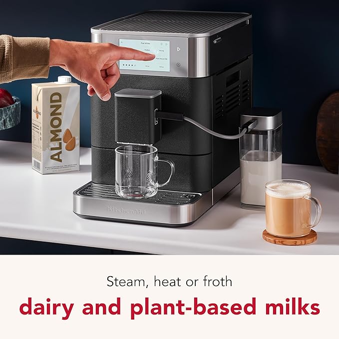 KitchenAid Fully Automatic Espresso Machine KF8 with Milk Attachment & Plant Based Milk Options, KES8558BK, Cast Iron Black