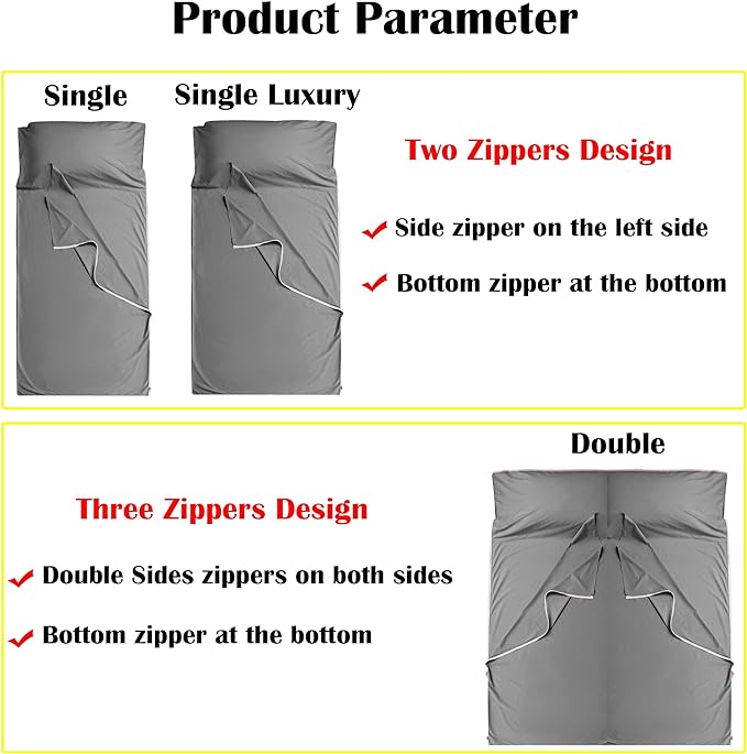 Brand - GANNAFEE Cotton Sleeping Bag Liner with Zipper - 100% Cotton Travel Sheet Sleep Sack Adult - Travel Sleeping Bag for Hotels Camping Hiking